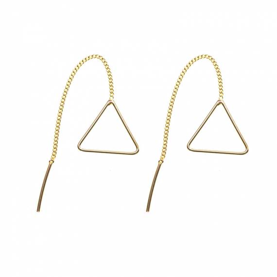 Pendientes triángulo con cadena bañados en Oro