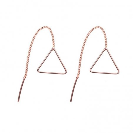 Pendientes triángulo con cadena bañados en Oro