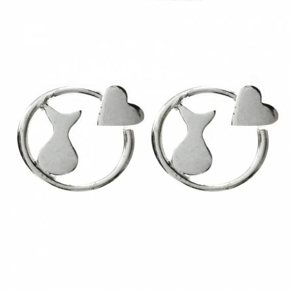 Pendientes círculo con corazón Plata de Ley