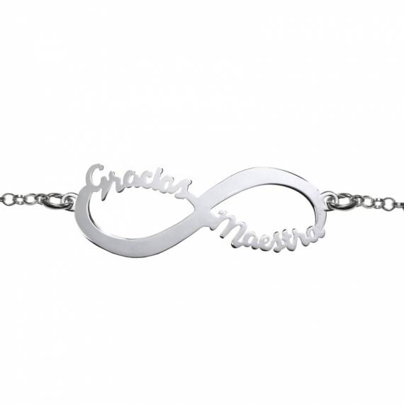 Pulsera Infinito Gracias Maestra Plata de Ley 2