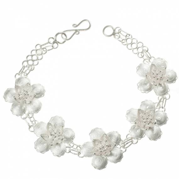 Pulsera flores dobles de filigrana cordobesa Plata de Ley