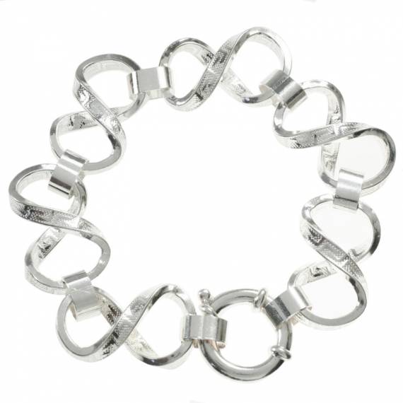 Pulsera eslabón infinito labrado griego Plata de Ley