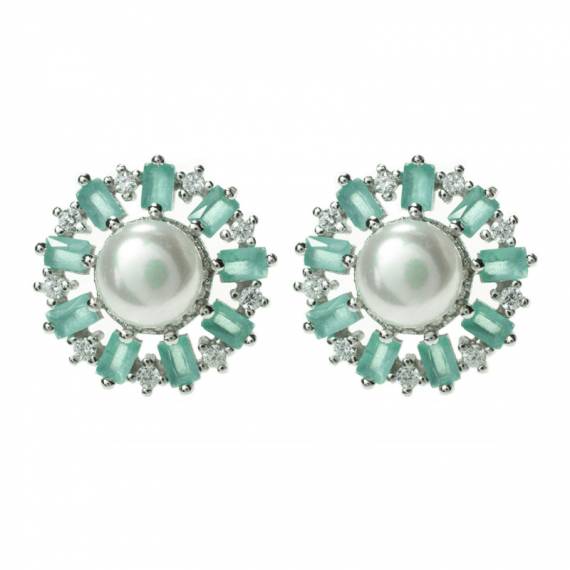 Pendientes perla natural y circonitas baguette