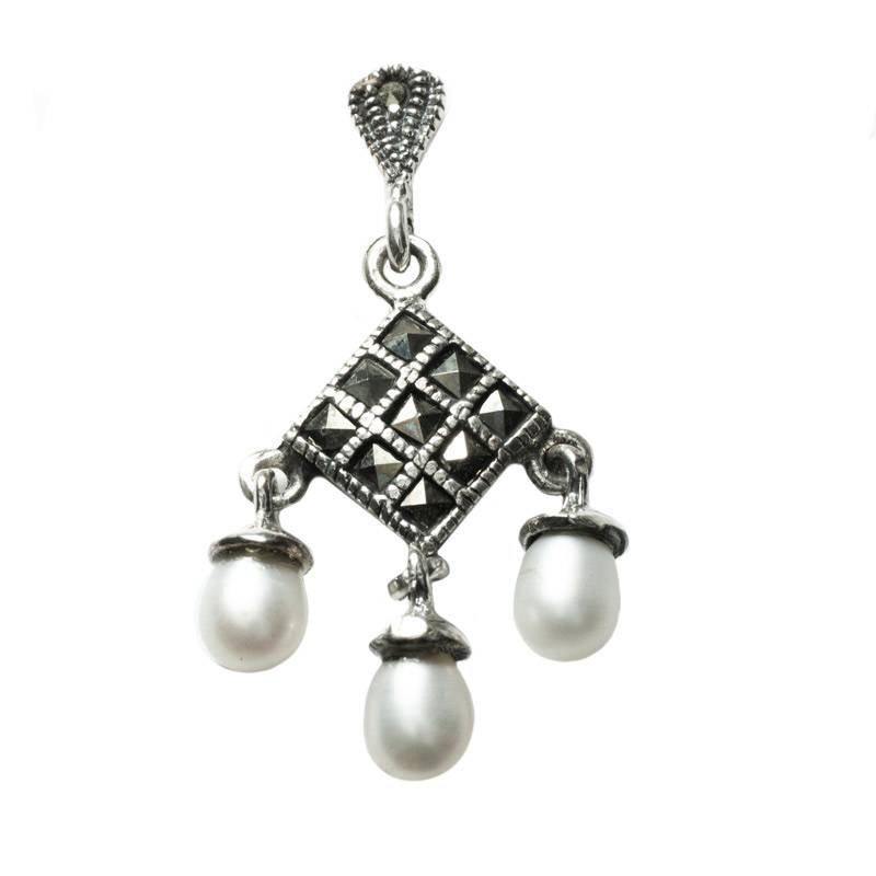Pendientes marquesita y perla Plata de Ley