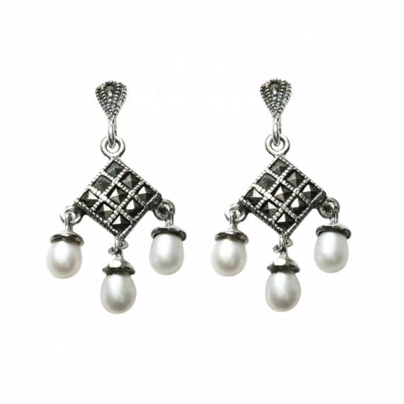 Pendientes marquesita y perla Plata de Ley