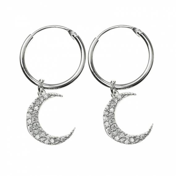 Pendientes aro con luna Plata de Ley