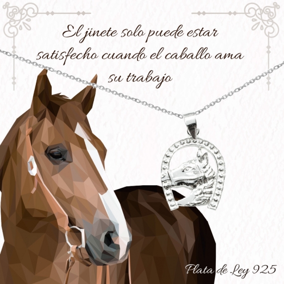 Collar Herradura con caballo Plata de Ley