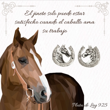 Pendientes herradura con caballo Plata de Ley
