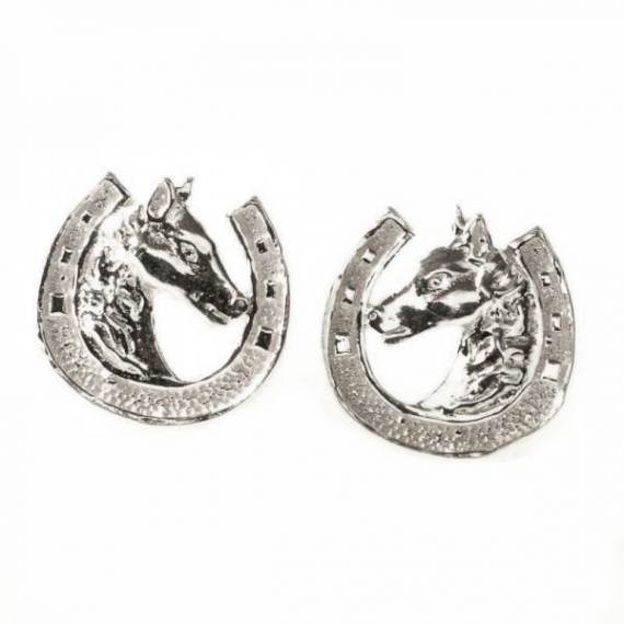 Pendientes herradura con caballo Plata de Ley 2