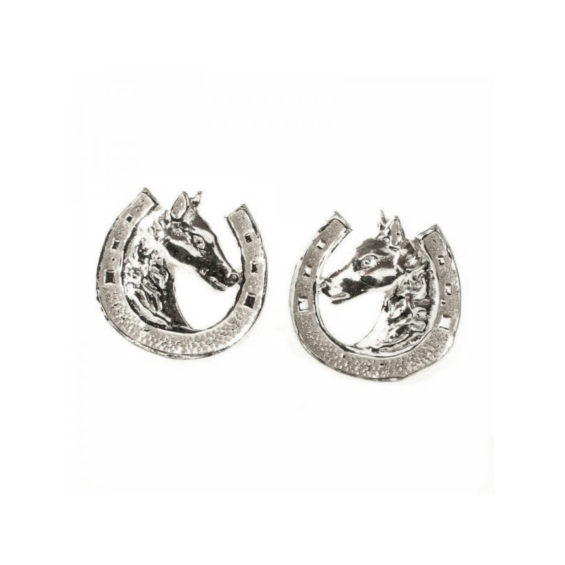 Pendientes herradura con caballo Plata de Ley
