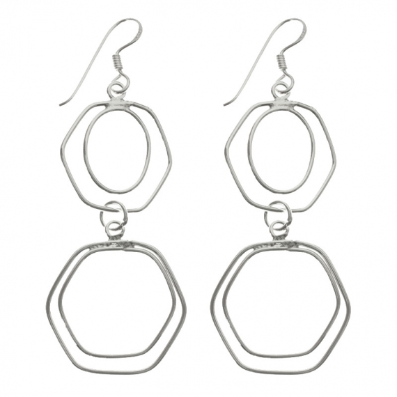 Pendientes largos concéntricos Plata de Ley
