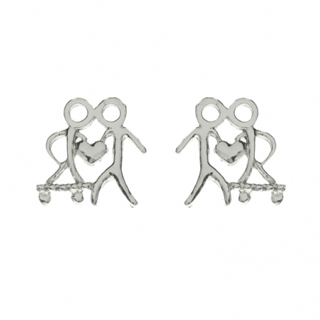 Pendientes pareja con corazón Plata de Ley