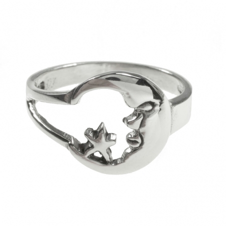 Anillo étnico luna y estrella Plata de Ley