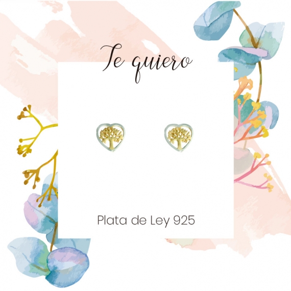 Pendientes corazón árbol de la vida Plata de Ley 2