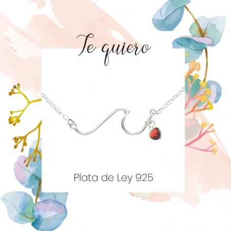 Collar ola con corazón de cristal rojo