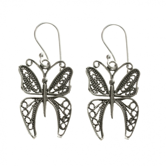 Pendientes largos mariposas Plata de Ley