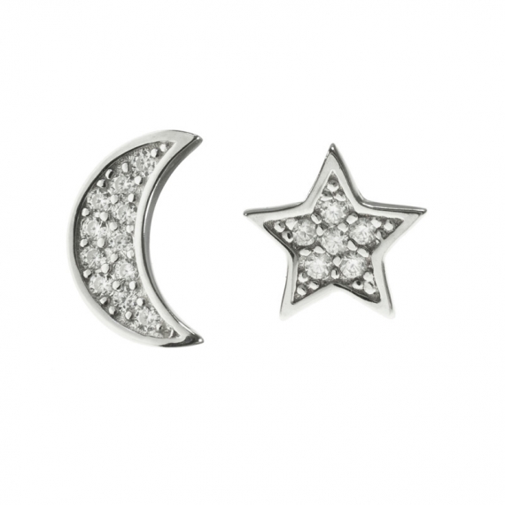 Pendientes asimétricos luna y estrella de circonitas
