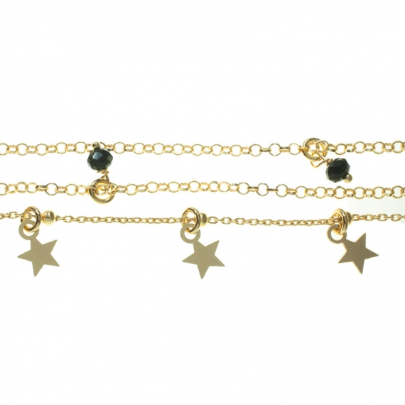 Pulsera triple con Swarovski y estrellitas Plata de Ley