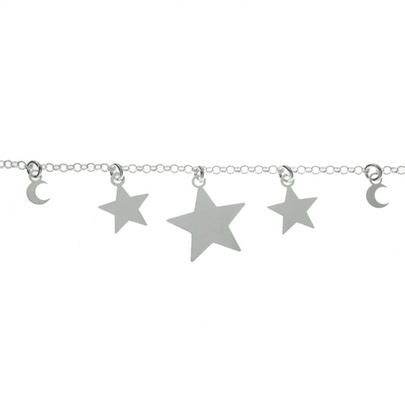 Pulsera con estrellas y lunas colgantes Plata de Ley 2