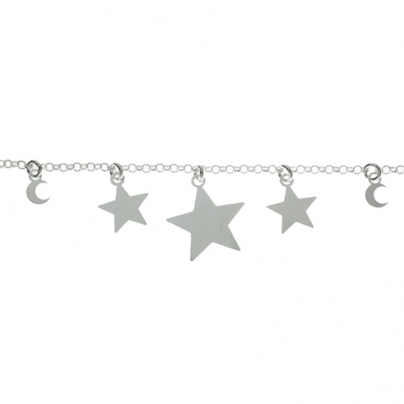 Pulsera con estrellas y lunas colgantes Plata de Ley