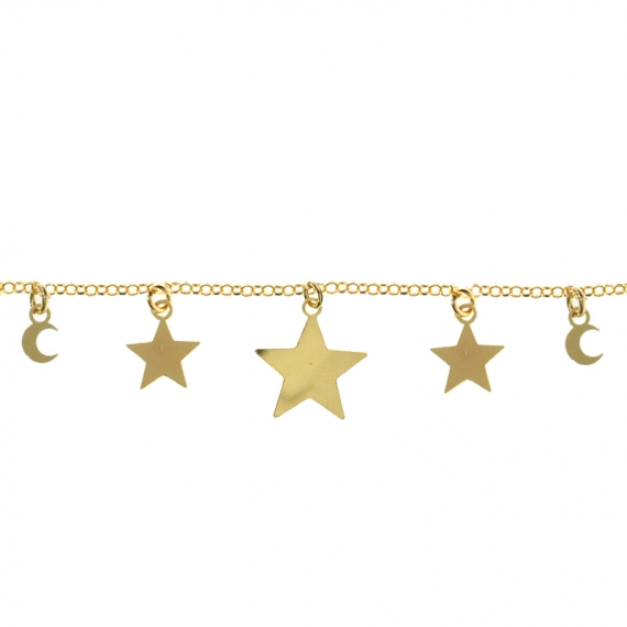 Pulsera con estrellas y lunas colgantes Plata de Ley