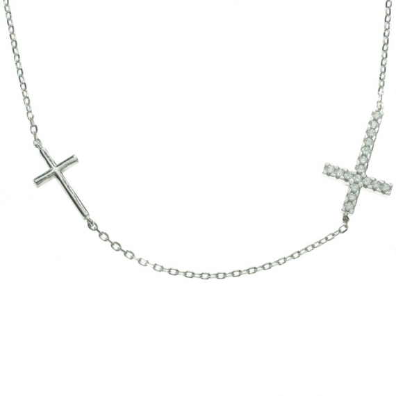 Collar entrepiezas doble cruz Plata de Ley