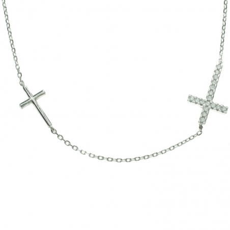 Collar entrepiezas doble cruz Plata de Ley