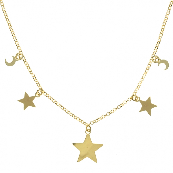 Collar triple estrella y doble luna Plata de Ley