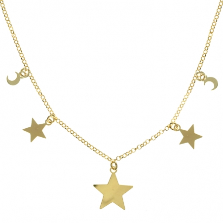 Collar triple estrella y doble luna Plata de Ley