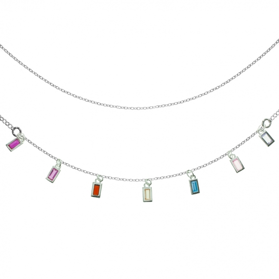 Collar doble con rectángulos Swarovski Plata de Ley