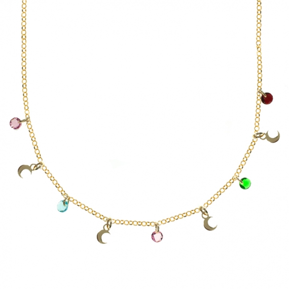 Collar con lunas y Swarovski Plata de Ley