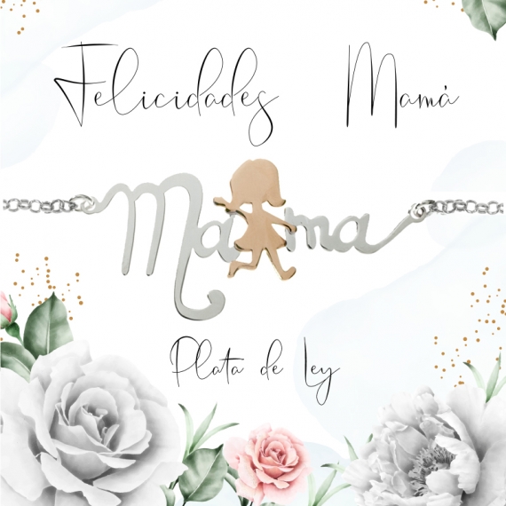 Collar mamá con niña Plata de Ley