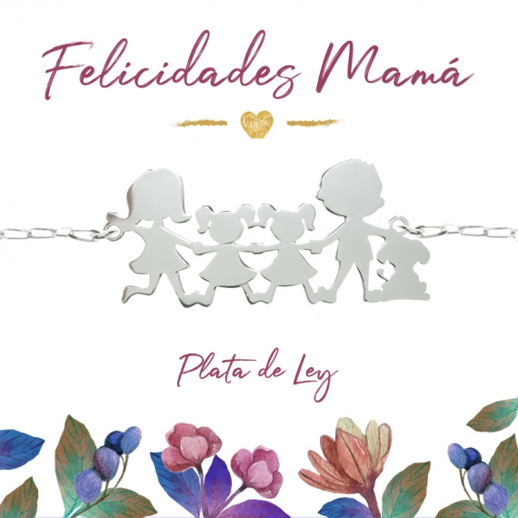 Collar Familia niña niña Plata de Ley