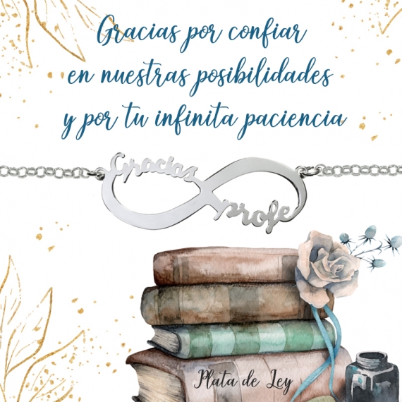 Collar Infinito Gracias Profe Plata de Ley