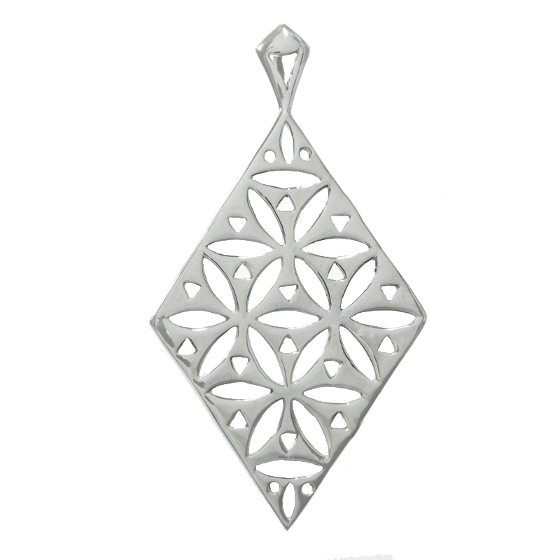 Collar rombo floral XL Plata de Ley