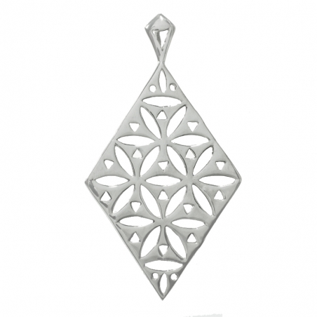 Collar rombo floral XL Plata de Ley