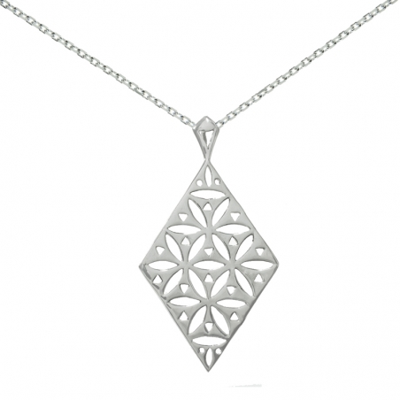 Collar rombo floral XL Plata de Ley