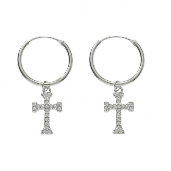Aros con cruz Plata de Ley