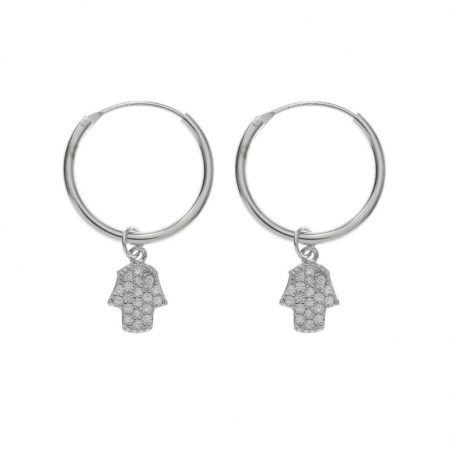 Aros con mano de Fátima Plata de Ley