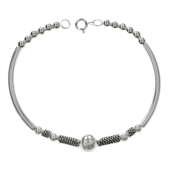 Pulsera Bali tubos curvos Plata de Ley