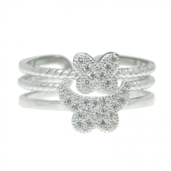 Anillo mariposas ajustable Plata de Ley