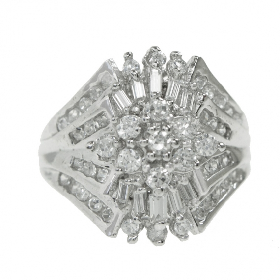 Anillo flor baguette Plata de Ley 2