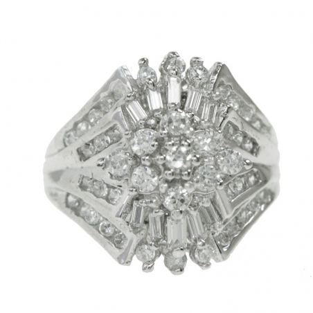 Anillo flor baguette Plata de Ley