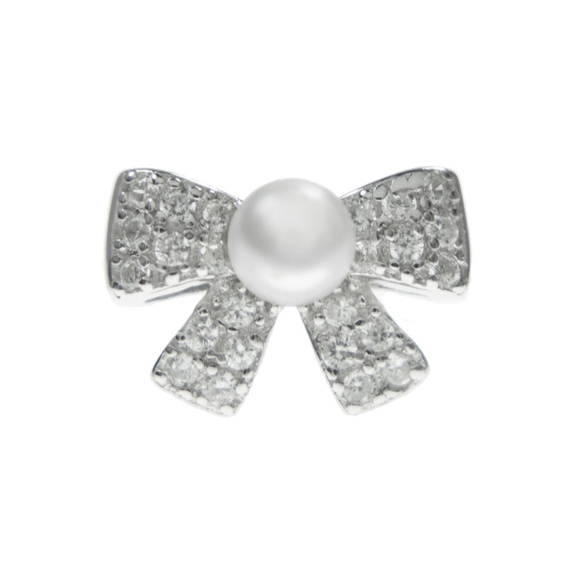 Pendientes lazo con perla Plata de Ley