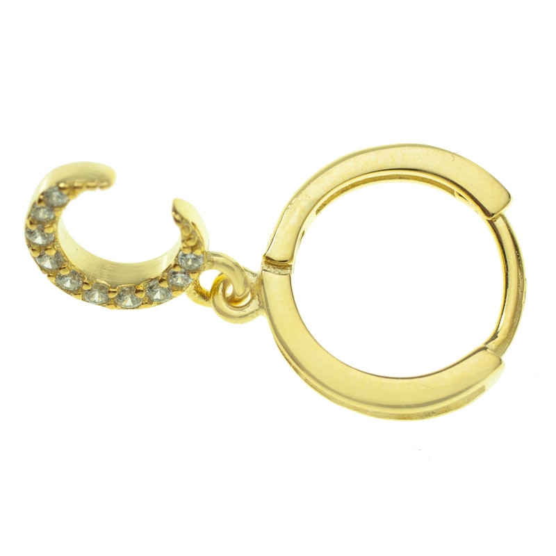 Aros dorados con luna Plata de Ley