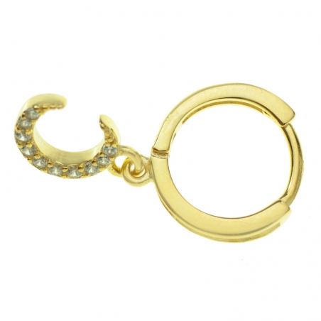 Aros dorados con luna Plata de Ley