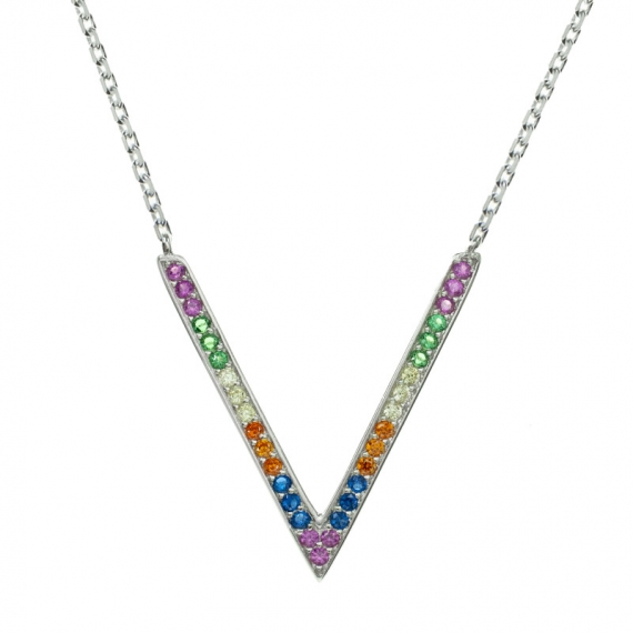 Collar V con circonitas Plata de Ley