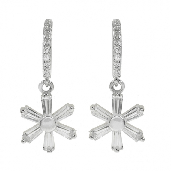 Pendientes flor baguette Plata de Ley