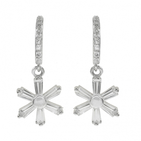 Pendientes flor baguette Plata de Ley