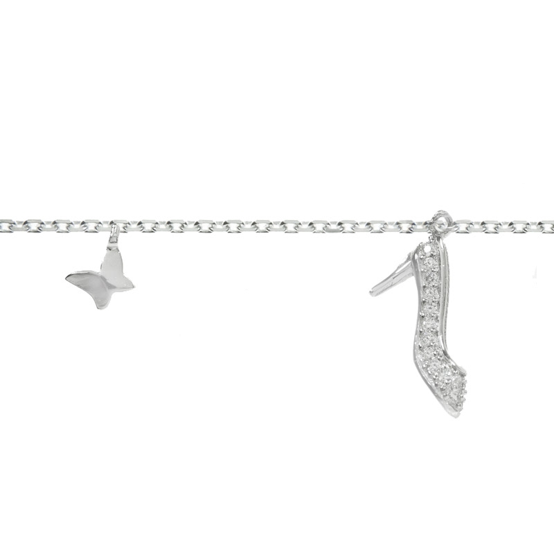 Pulsera con tacón y mariposas Plata de Ley